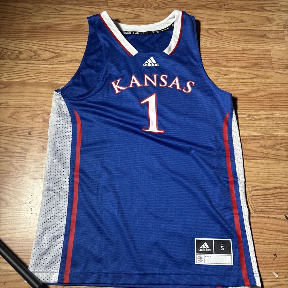 adidas Kansas Jayhawks #1 Basketball Jersey Adult Small S Blue Red White